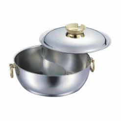 Wadasuke Stainless Steel Induction Shabu Shabu Hot Pot With Divider (Brass Handle)