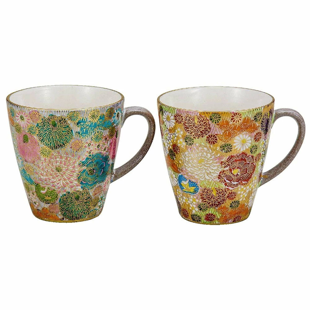 Kutani Ware Hanazume Floral Paired Mugs 1 Kutani Ware Hanazume Floral Paired Mugs