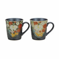 Kutani Ware Hanazume Floral Paired Mugs