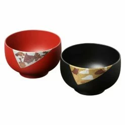 Echizen Shikki Synthetic Resin Couple Soup Bowls Haku Metal Leaf