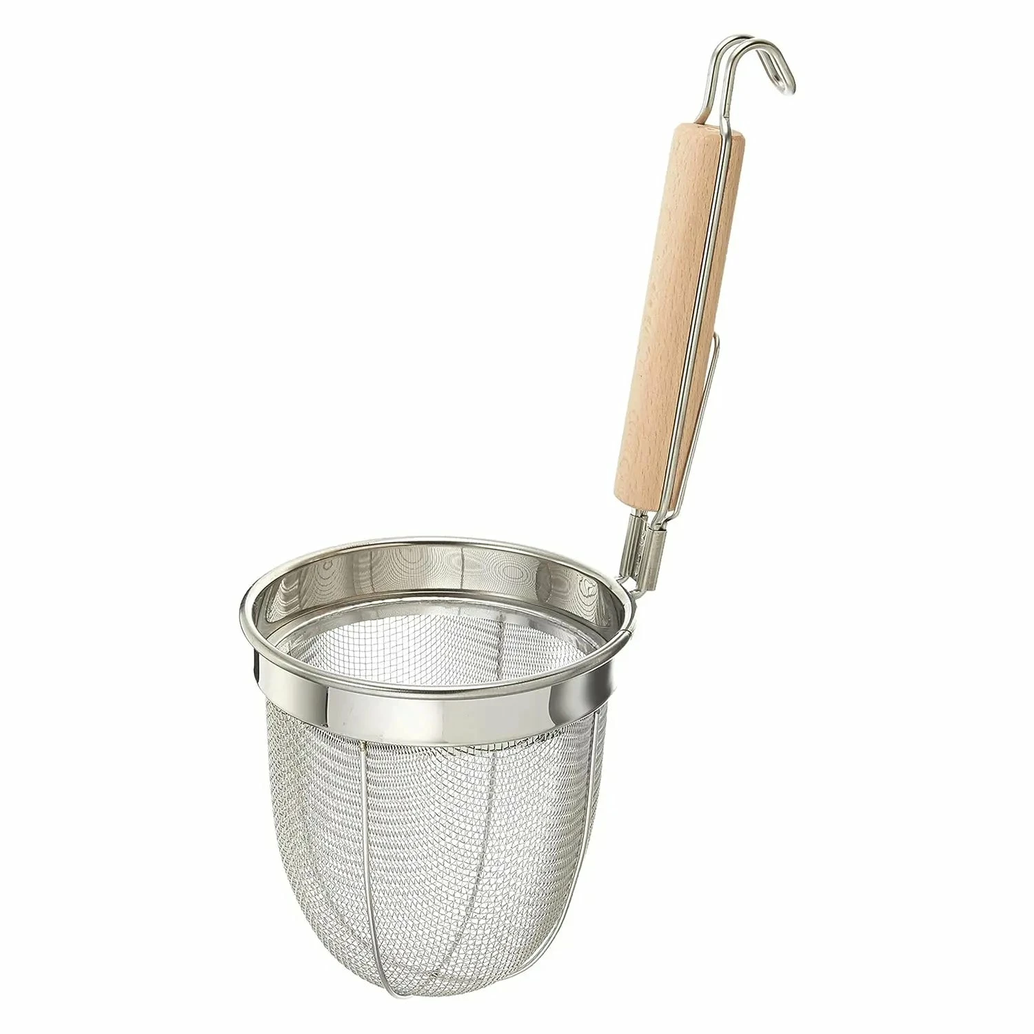 Fujiboshi Stainless Steel Udon Tebo Noodle Strainer Round Base With Wooden Handle 1 Fujiboshi Stainless Steel Udon Tebo Noodle Strainer Round Base With Wooden Handle