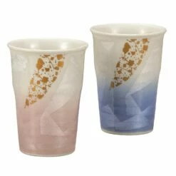 Kutani Ware Porcelain Paired Gold Tumblers Gindami