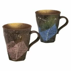 Kutani Ware Porcelain Paired Gold And Silver Flakes Mugs Gindami