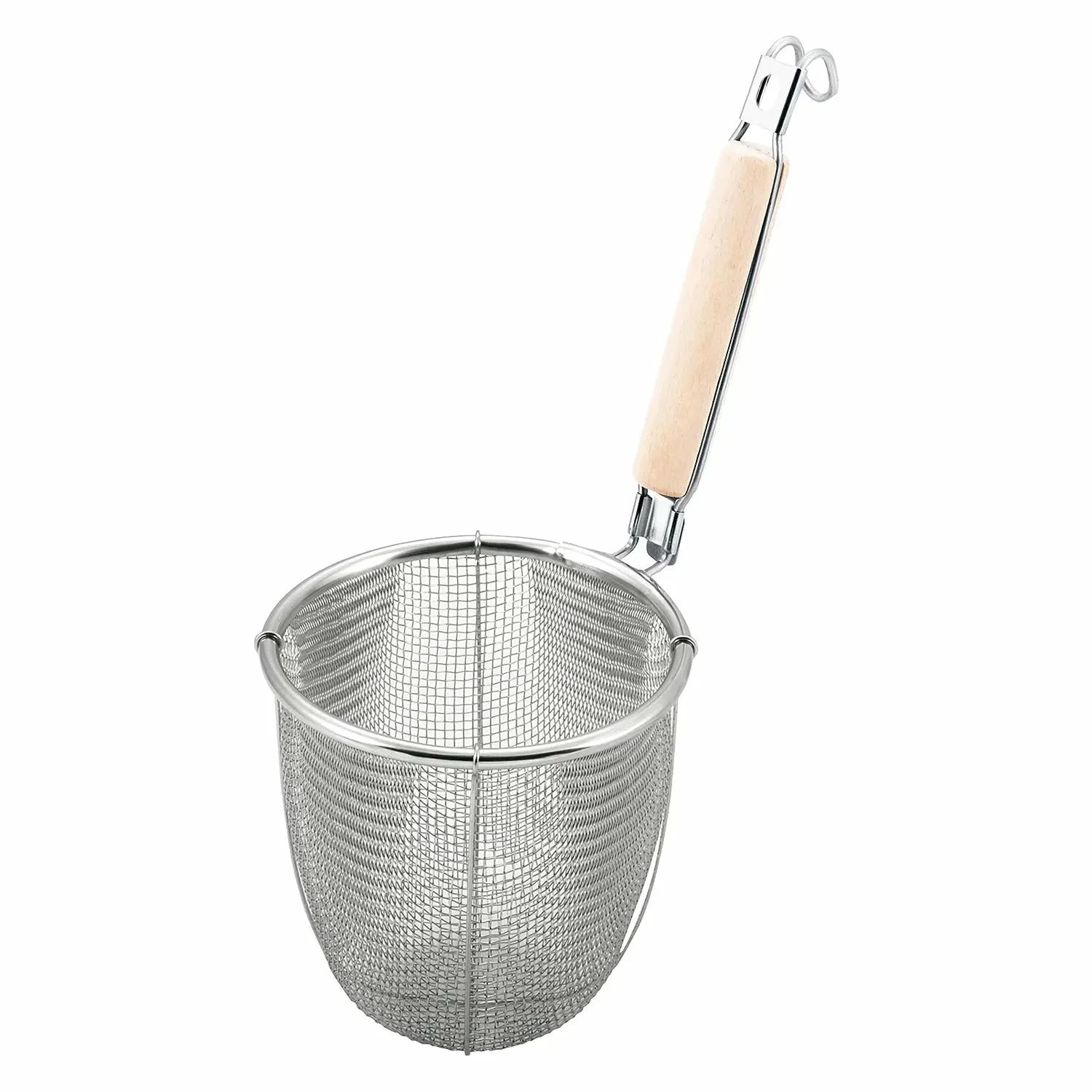 MINEX Stainless Steel Udon Tebo Noodle Strainer Round Base With Plain Wooden Handle 1 MINEX Stainless Steel Udon Tebo Noodle Strainer Round Base With Plain Wooden Handle
