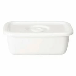 Noda Horo White Series Enamel Rectangle Deep Food Containers With Sealed Lid
