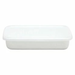 Noda Horo White Series Enamel Rectangle Shallow Food Containers With Lid