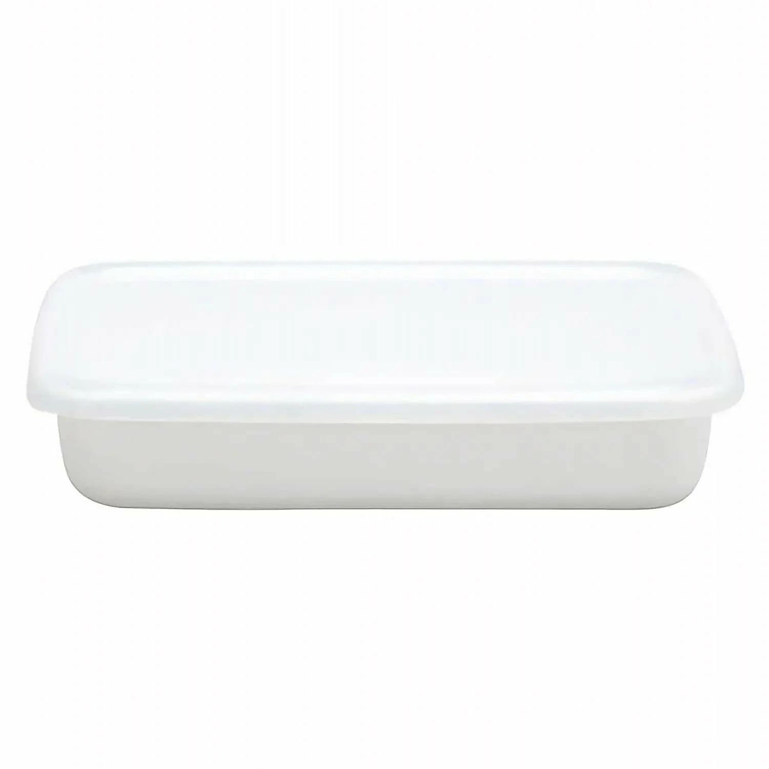 Noda Horo White Series Enamel Rectangle Shallow Food Containers With Lid 1 Noda Horo White Series Enamel Rectangle Shallow Food Containers With Lid
