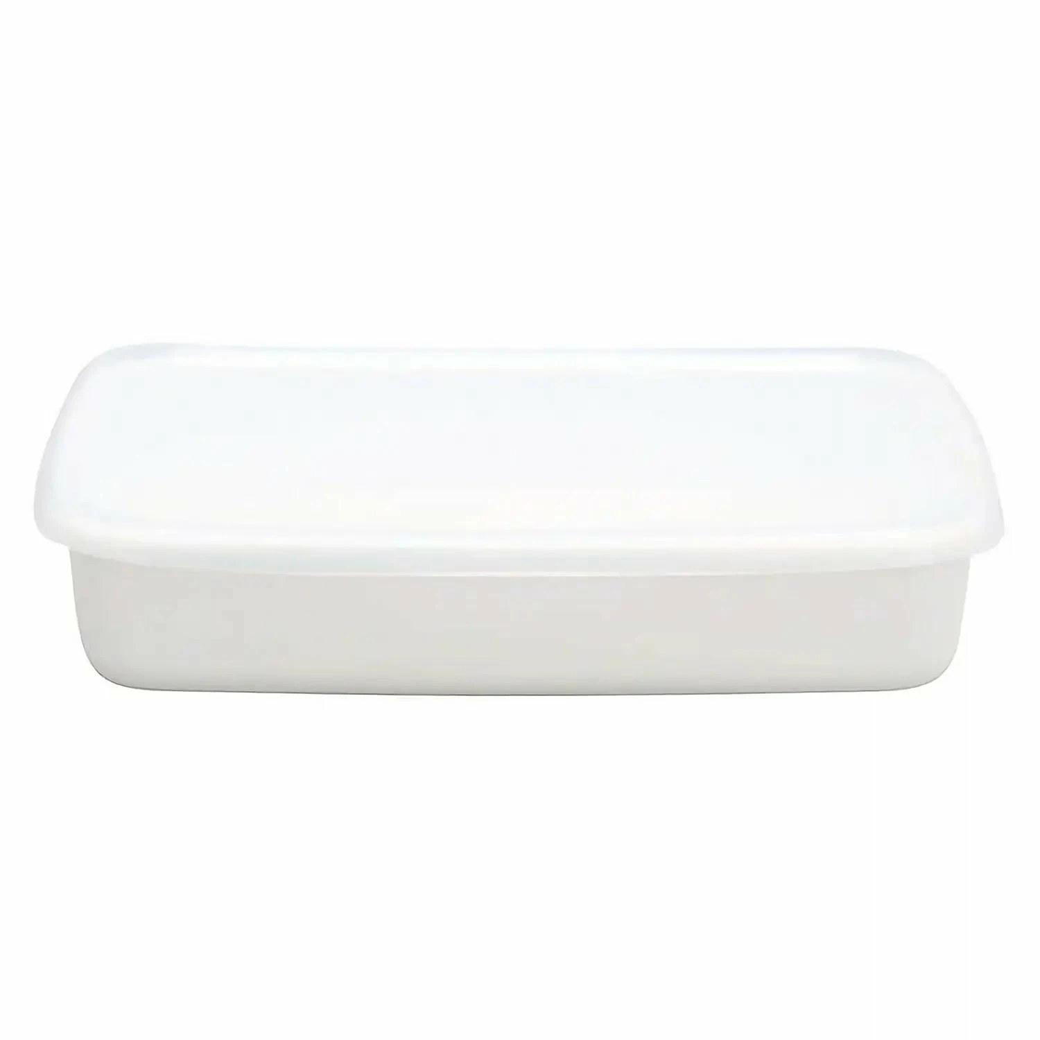 Noda Horo White Series Enamel Rectangle Shallow Food Containers With Lid 2 Noda Horo White Series Enamel Rectangle Shallow Food Containers With Lid - Image 2