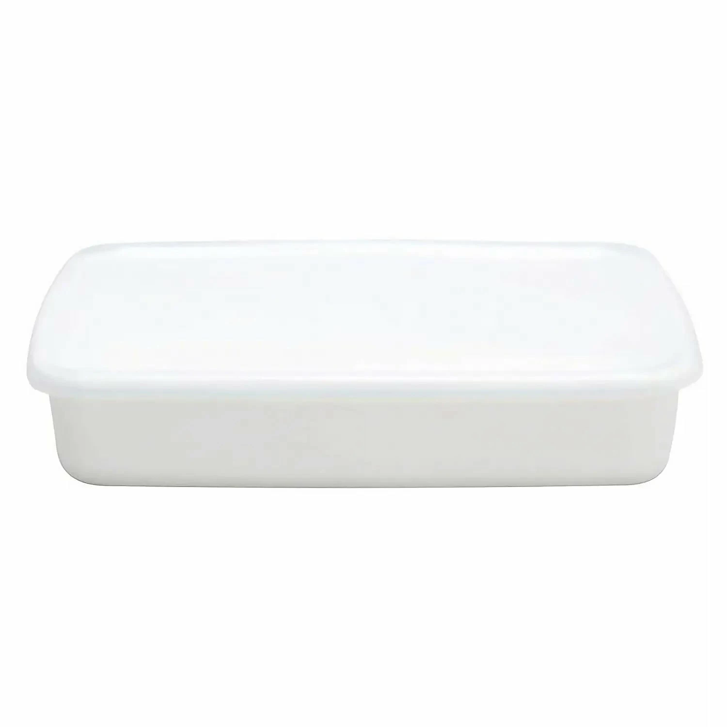 Noda Horo White Series Enamel Rectangle Shallow Food Containers With Lid 3 Noda Horo White Series Enamel Rectangle Shallow Food Containers With Lid - Image 3
