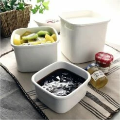 Noda Horo White Series Enamel Square Food Containers With Lid -Global Kitchen Japan Shop NodaHoroWhiteSeriesEnamelSquareFoodContainerswithLid 6