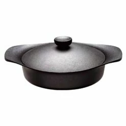 Sori Yanagi Cast Iron Induction Shallow Casserole 22cm With Lid & Fork