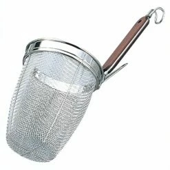 Takekoshi Stainless Steel Deep Tebo Noodle Strainer Round Base With Wooden Handle