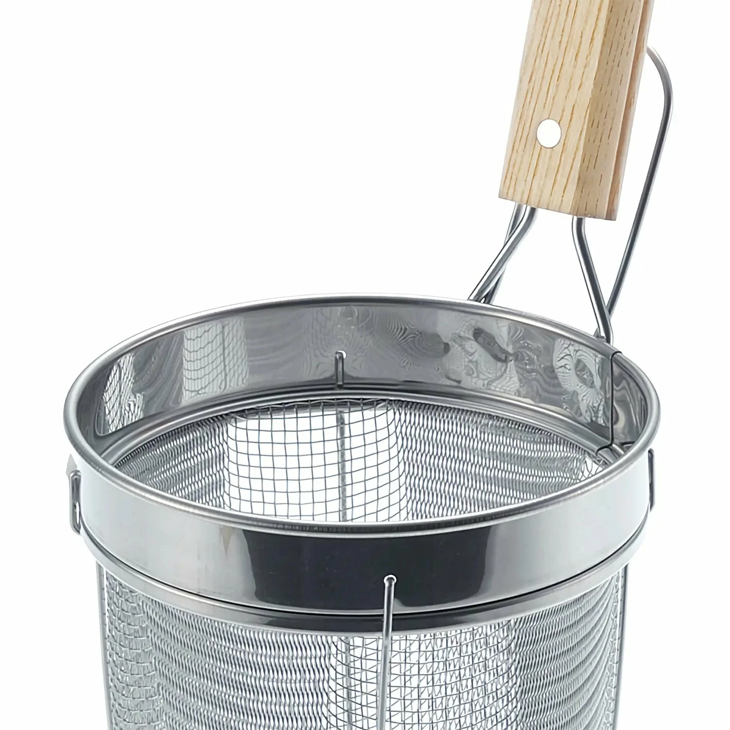Three Snow Stainless Steel Deep Udon Tebo Noodle Strainer With Wooden Handle 2 Three Snow Stainless Steel Deep Udon Tebo Noodle Strainer With Wooden Handle - Image 2