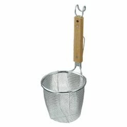 Three Snow Stainless Steel Ramen Tebo Noodle Strainer Flat Base With Wooden Handle