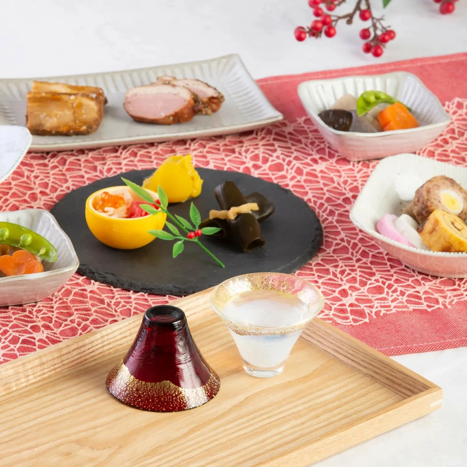 Toyo Sasaki Glass Mount Fuji Glass Red And White With Gold Sake Cup 3 Toyo Sasaki Glass Mount Fuji Glass Red And White With Gold Sake Cup - Image 3