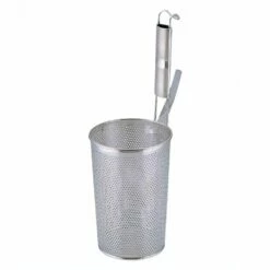 YUKIWA Stainless Steel Perforated Deep Tebo Noodle Strainer Flat Base With Metal Handle