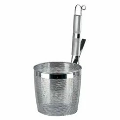 YUKIWA Stainless Steel Perforated Tebo Noodle Strainer Flat Base With Metal Handle
