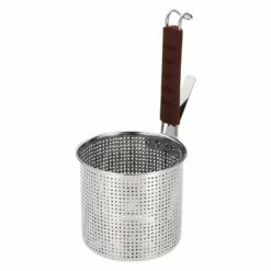 YUKIWA Stainless Steel Perforated Tebo Noodle Strainer Flat Base With Silicone Handle