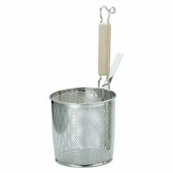 YUKIWA Stainless Steel Perforated Tebo Noodle Strainer Flat Base With Wooden Handle