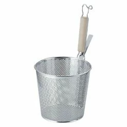 YUKIWA Stainless Steel Perforated Udon Tebo Noodle Strainer Flat Base With Wooden Handle