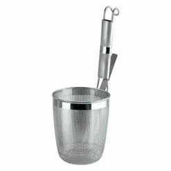 YUKIWA Stainless Steel Perforated Udon Tebo Noodle Strainer Round Base With Metal Handle